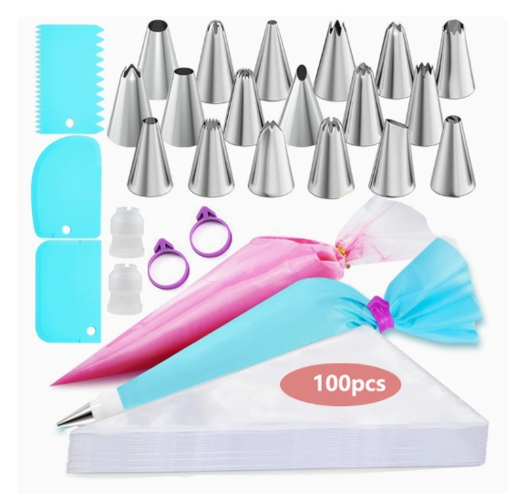 Wholesale Multi-piece Cake Piping Decorating Set with Icing Tips, Disposable Pastry Bags and Dough Scrapers